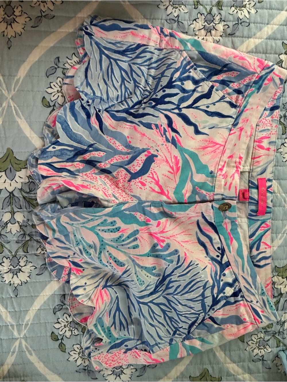 Lilly Pulitzer Blue, Pink & Teal Printed Scallop Hem Shorts